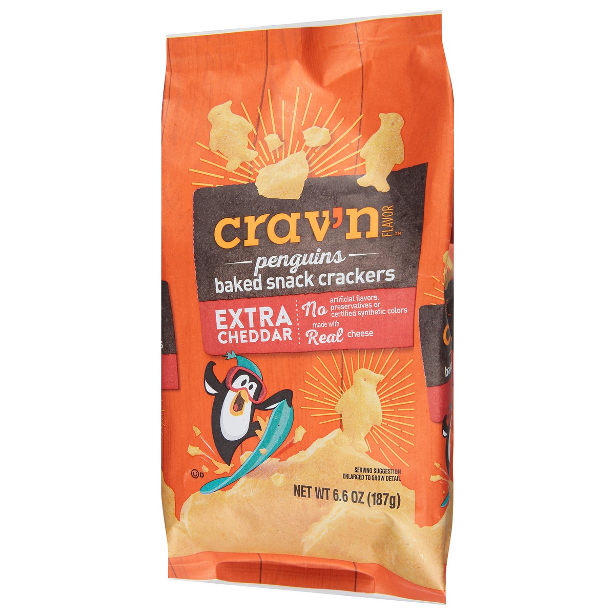 slide 4 of 11, Crav'n Flavor Extra Cheddar Penguins Baked Snack Crackers, 6.6 oz