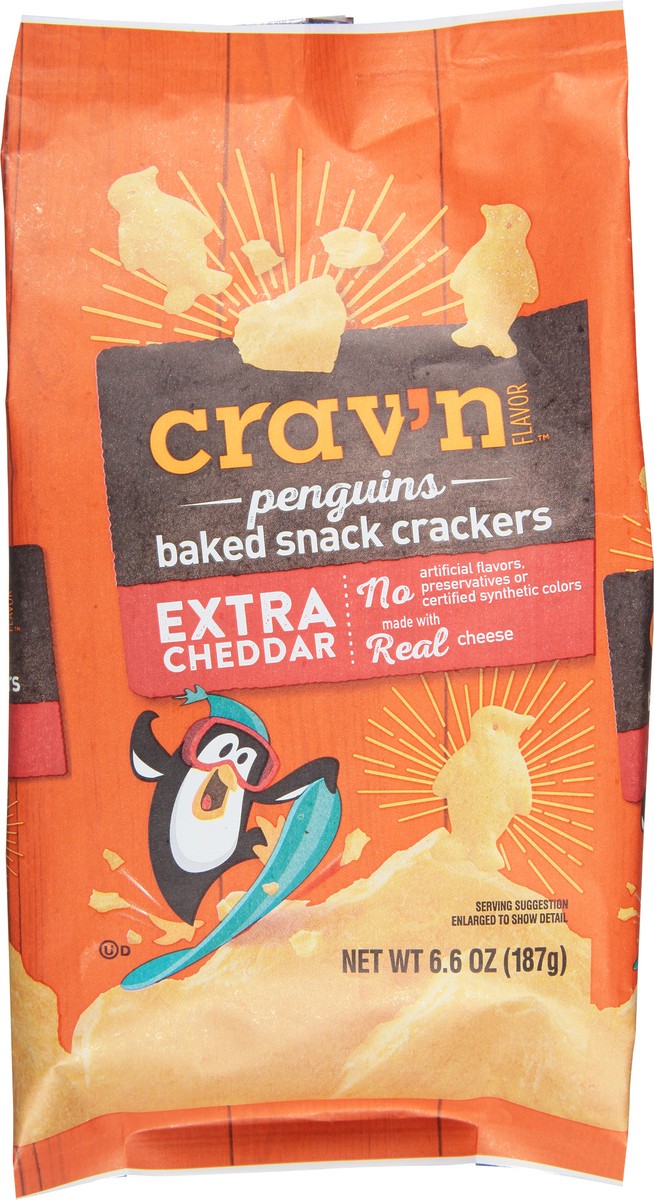 slide 2 of 11, Crav'n Flavor Extra Cheddar Penguins Baked Snack Crackers, 6.6 oz