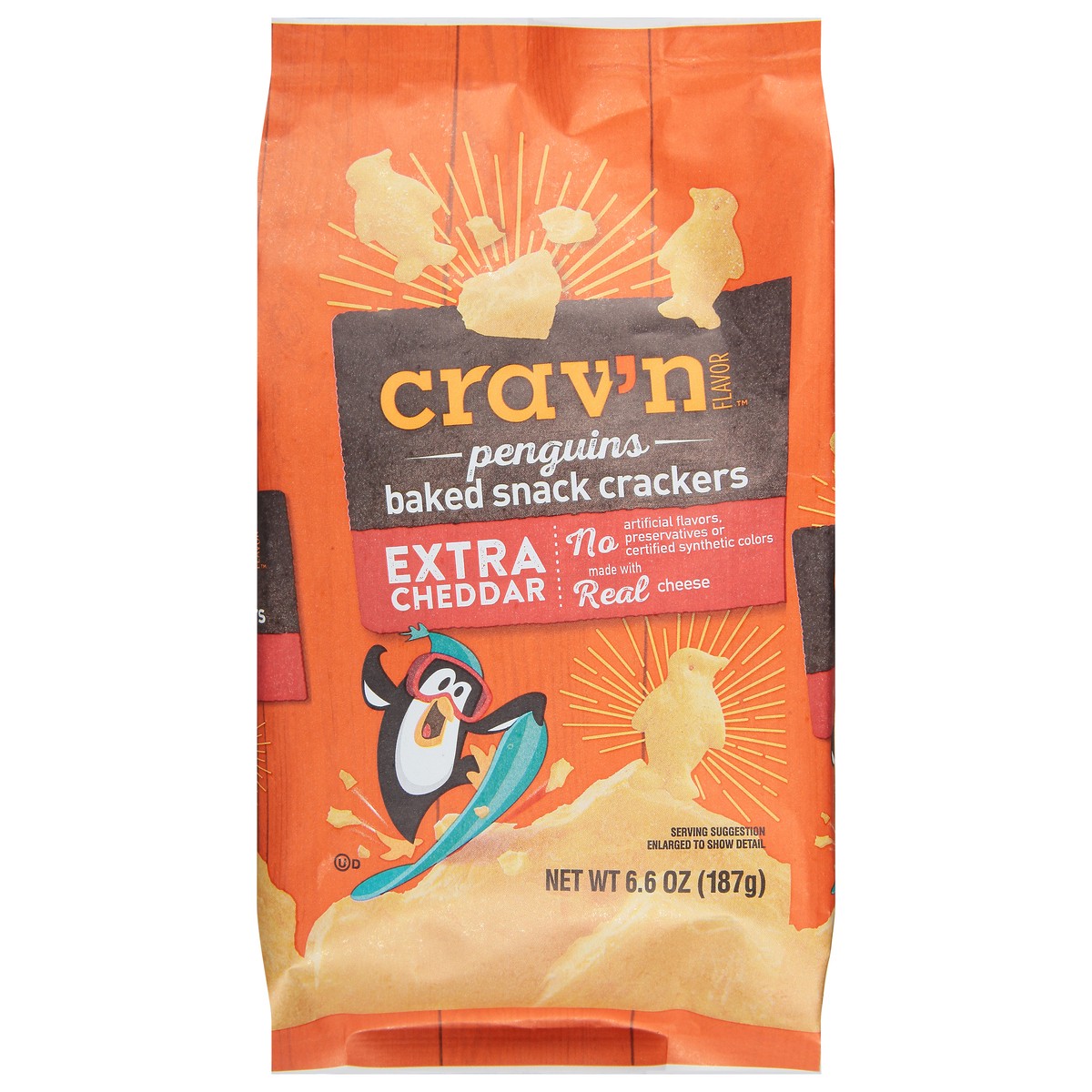 slide 10 of 11, Crav'n Flavor Extra Cheddar Penguins Baked Snack Crackers, 6.6 oz