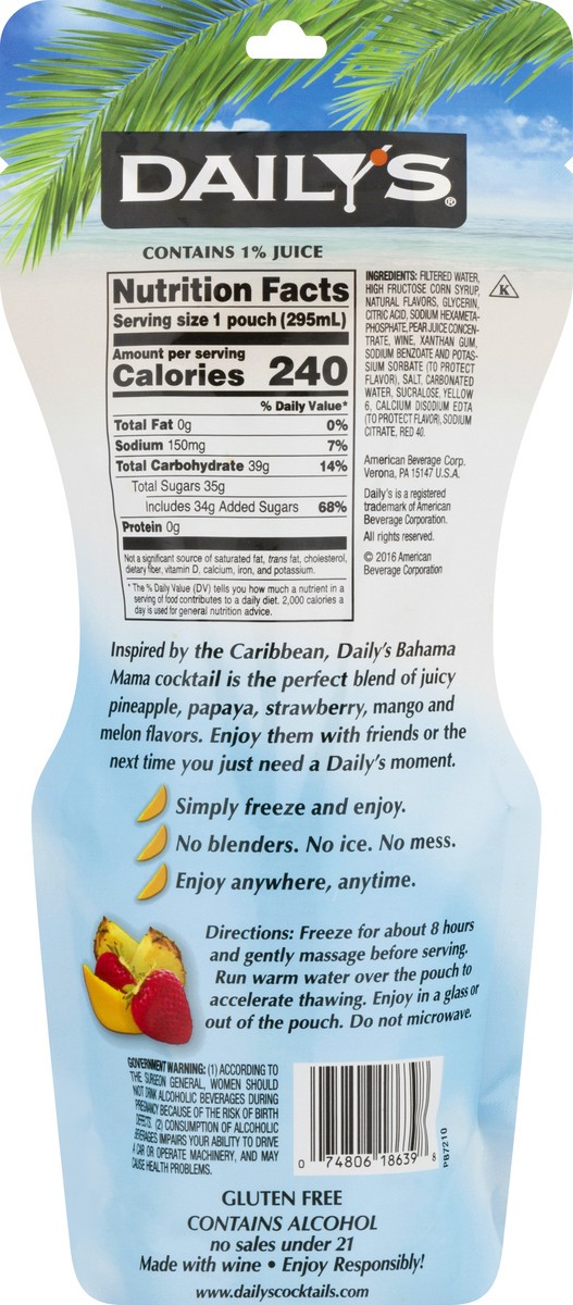 slide 5 of 13, Daily's Bahama Mama Ready to Drink Frozen Cocktail, 10 FL OZ Pouch, 10 fl oz