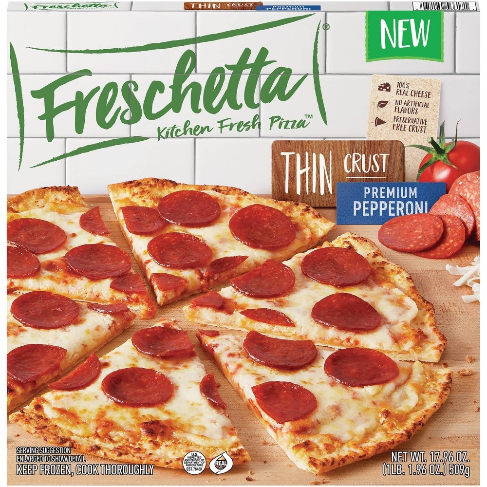 slide 2 of 5, Freschetta Thin Crust Pepperoni Pizza, 17.96 oz