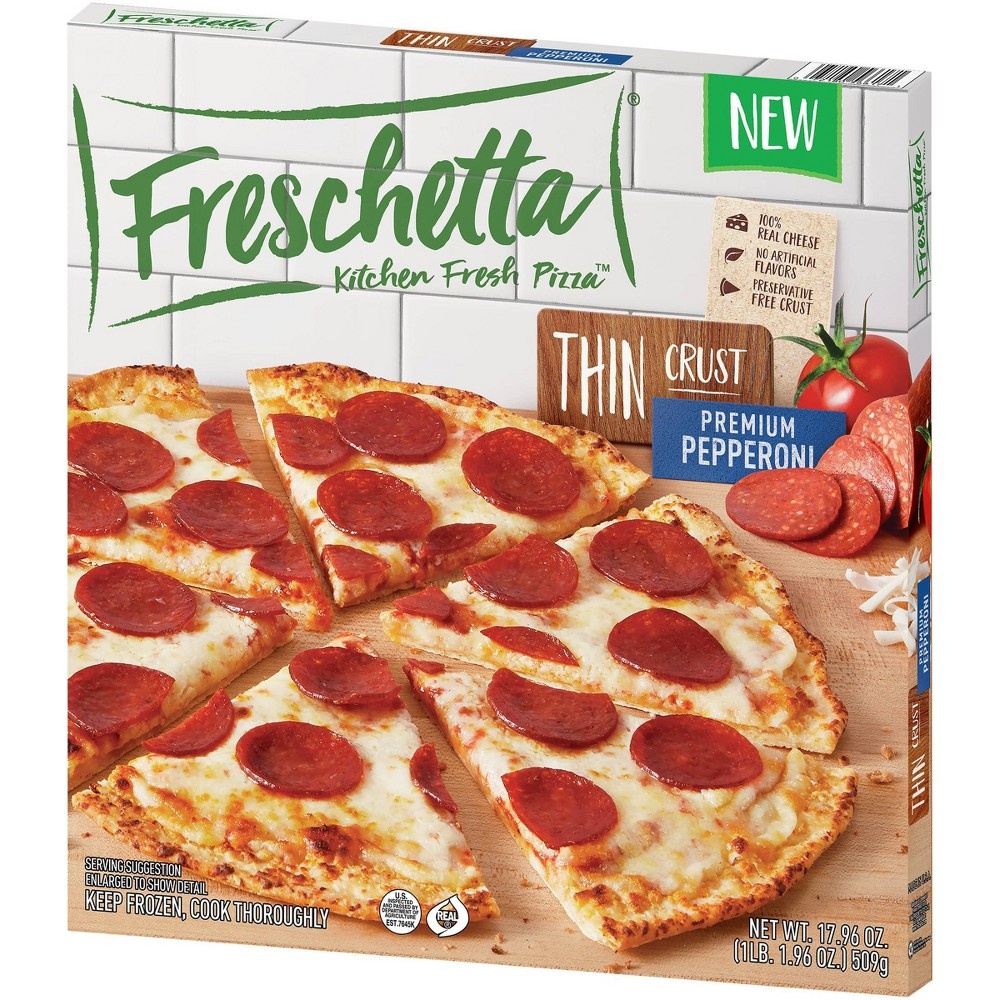 slide 3 of 5, Freschetta Thin Crust Pepperoni Pizza, 17.96 oz