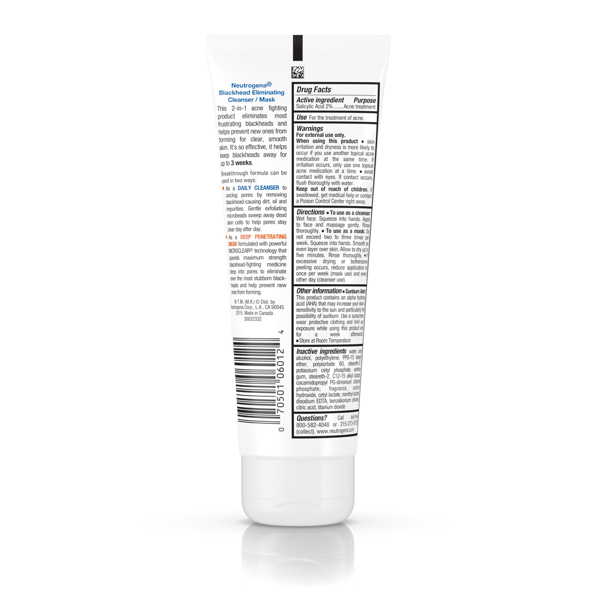 slide 5 of 5, Neutrogena Blackhead Eliminating Face Cleanser/Mask Treatment With Salicylic Acid, 4 Fl. Oz., 4 oz