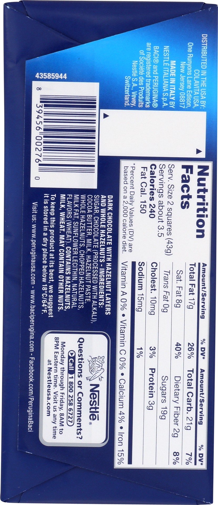 slide 3 of 5, Baci Perugina Double Layer Original Dark Chocolate Baci Bar with Hazelnuts, 5.29 oz