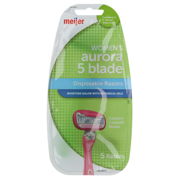 slide 1 of 1, Meijer Women's Aurora 5 Blade Disposable Razor, 5 ct