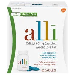 alli Diet Weight Loss Supplement Pills, Orlistat 60mg Capsules Starter Pack, 60 count