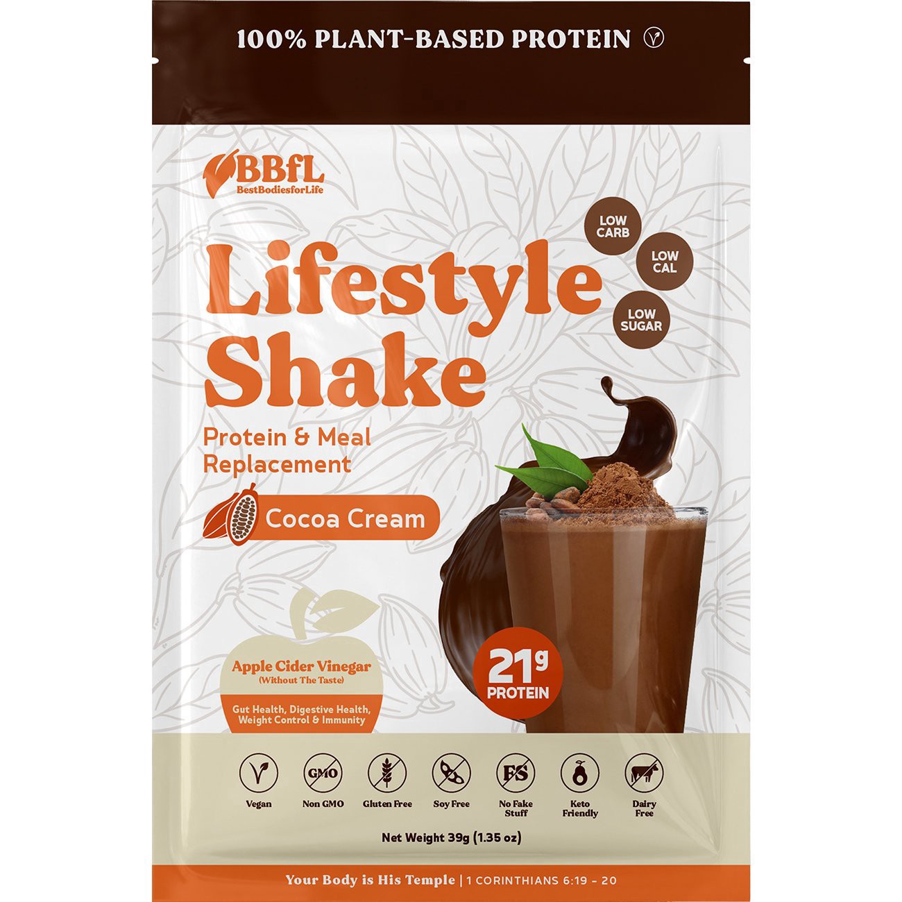 slide 1 of 1, BestBodiesforLife 21g Plant-Based Protein & Meal Replacement Lifestyle Shake Packet - Cocoa Cream, 1 ct
