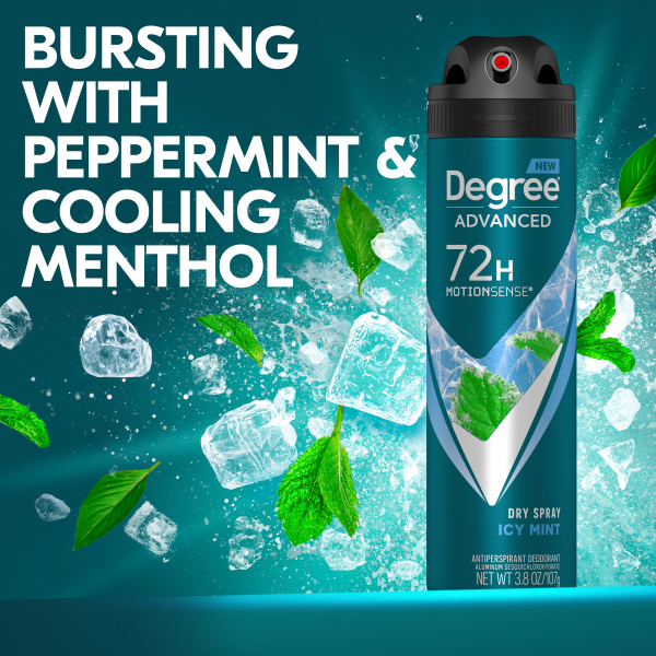 slide 4 of 16, Degree Men Advanced Antiperspirant Deodorant Dry Spray Icy Mint, 3.8 oz
