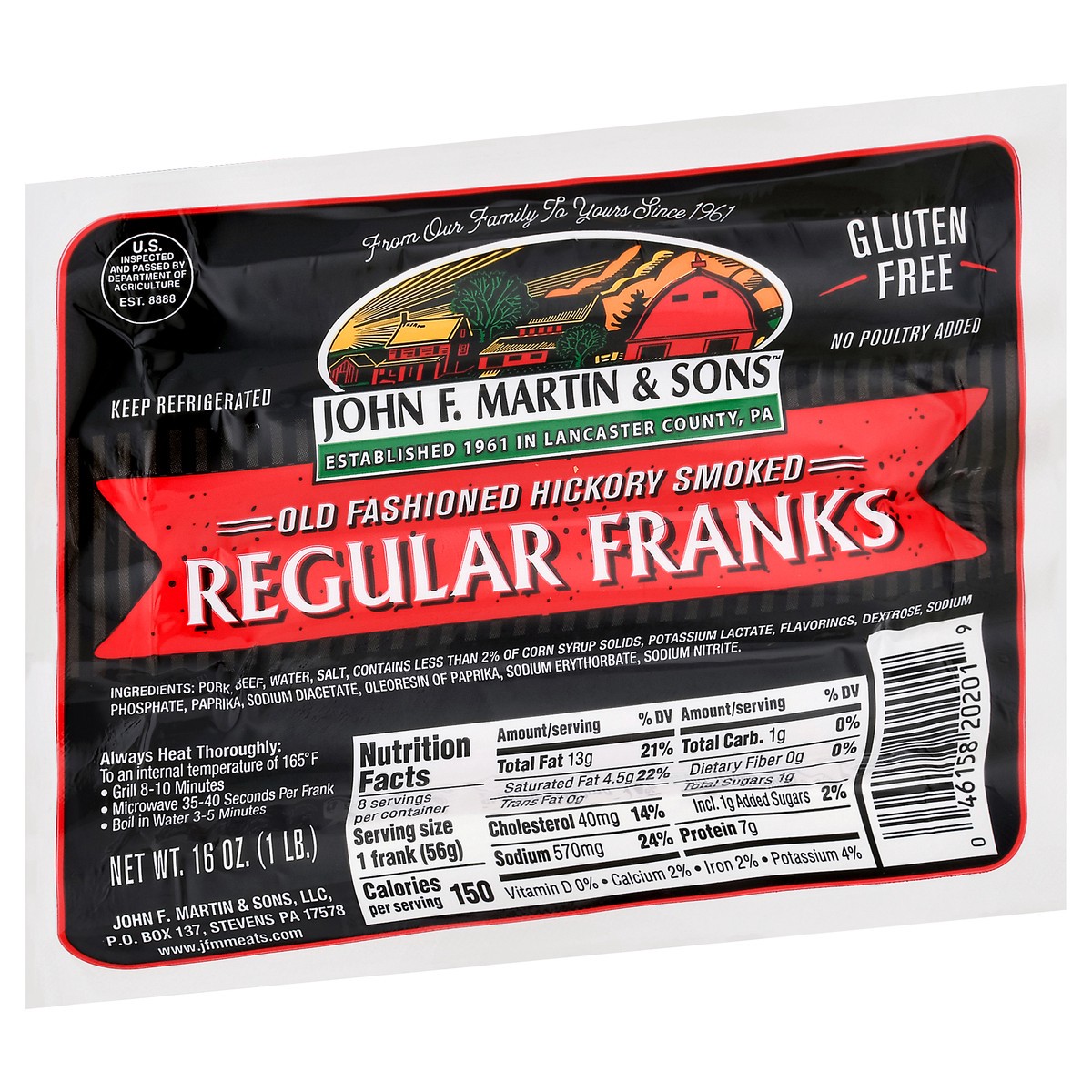 slide 2 of 12, John F. Martin & Sons Gluten Free Regular Old Fashioned Hickory Smoked Franks 16 oz, 16 oz