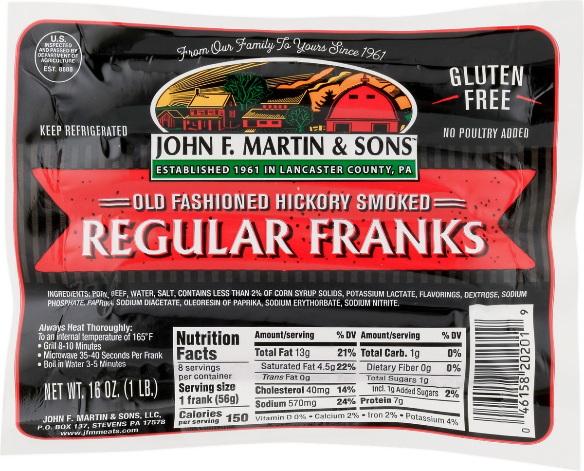 slide 4 of 12, John F. Martin & Sons Gluten Free Regular Old Fashioned Hickory Smoked Franks 16 oz, 16 oz