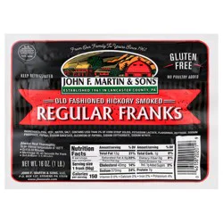 John F. Martin & Sons Gluten Free Regular Old Fashioned Hickory Smoked Franks 16 oz