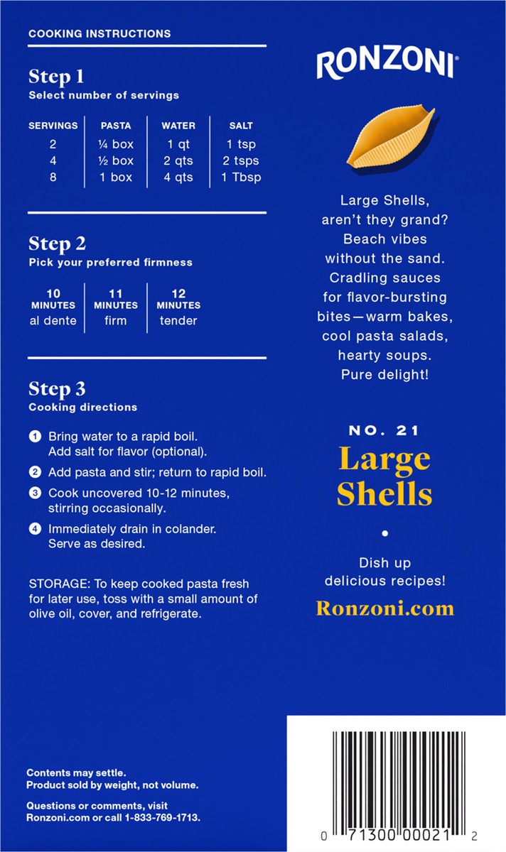 slide 5 of 9, Ronzoni Large Shells, 1 lb
