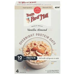 Bob's Red Mill Whole Grain Vanilla Almond Overnight Protein Oats, 4 - 2.12 oz Packets