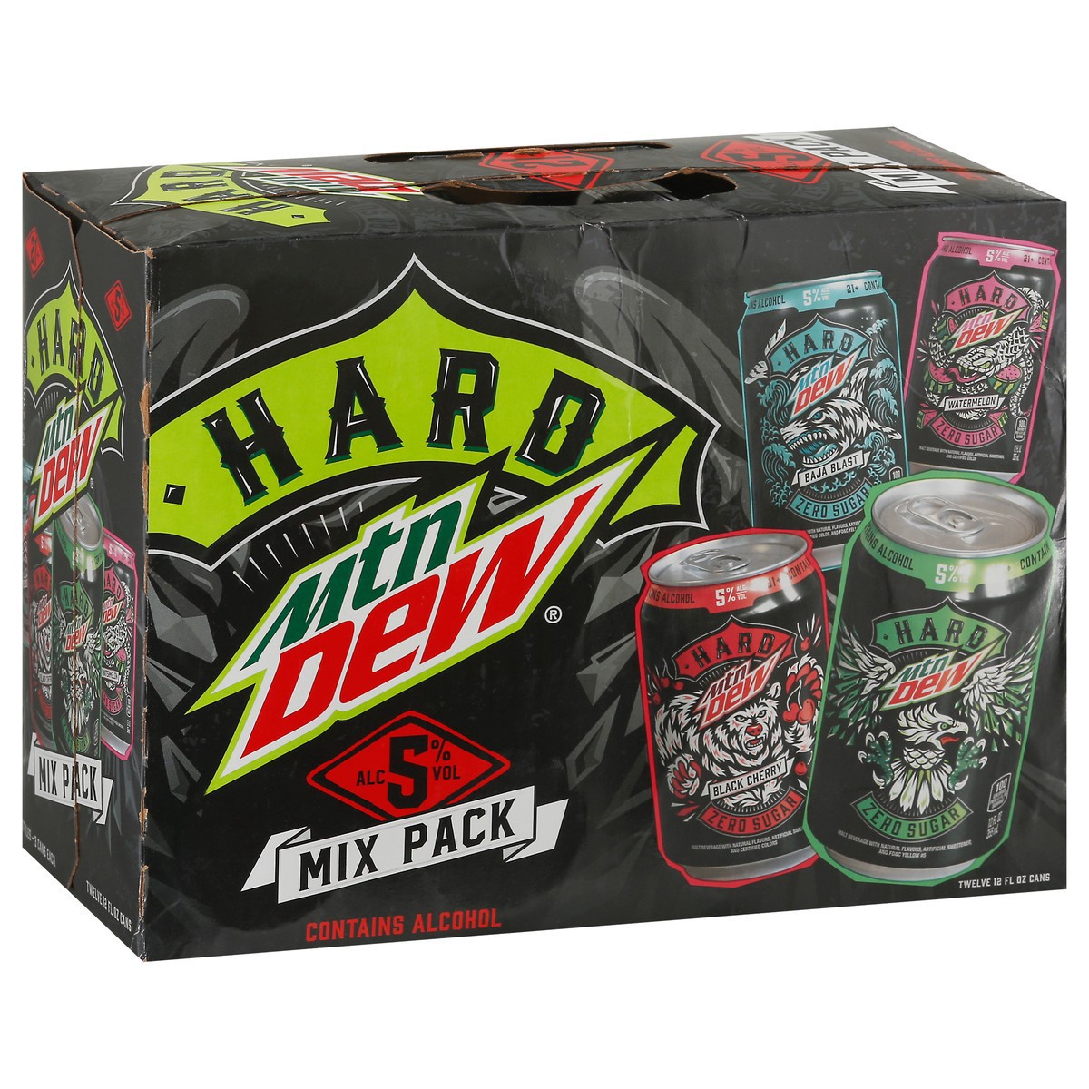 slide 5 of 9, Mountain Dew Hard Mountain Dew Classic Variety Pack, 5% ABV (12 fl. oz. Can, 12pk.), 12 fl oz