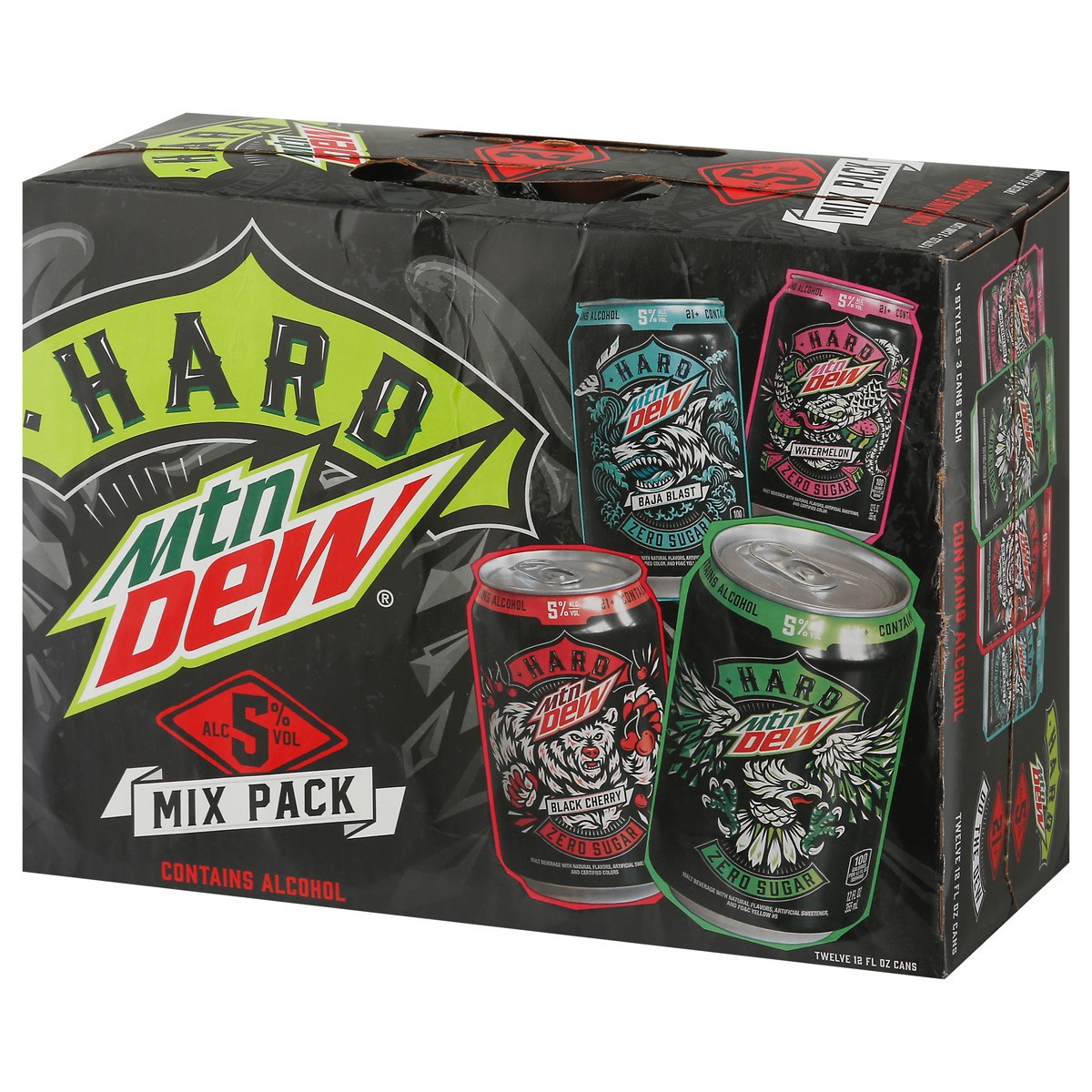 slide 6 of 9, Mountain Dew Hard Mountain Dew Classic Variety Pack, 5% ABV (12 fl. oz. Can, 12pk.), 12 fl oz