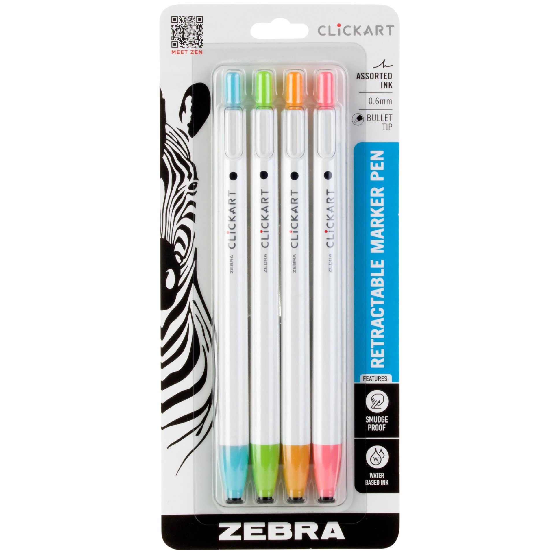 slide 1 of 1, Zebra ClickArt 0.6mm Retractable Marker Pens - Assorted Pastel Ink, 4 ct