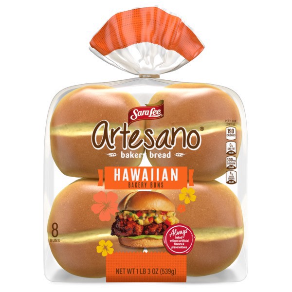 slide 1 of 1, Sara Lee Artesano Bakery Bread Hawaiian Bakery Buns, 8 count, 19 oz, 8 ct