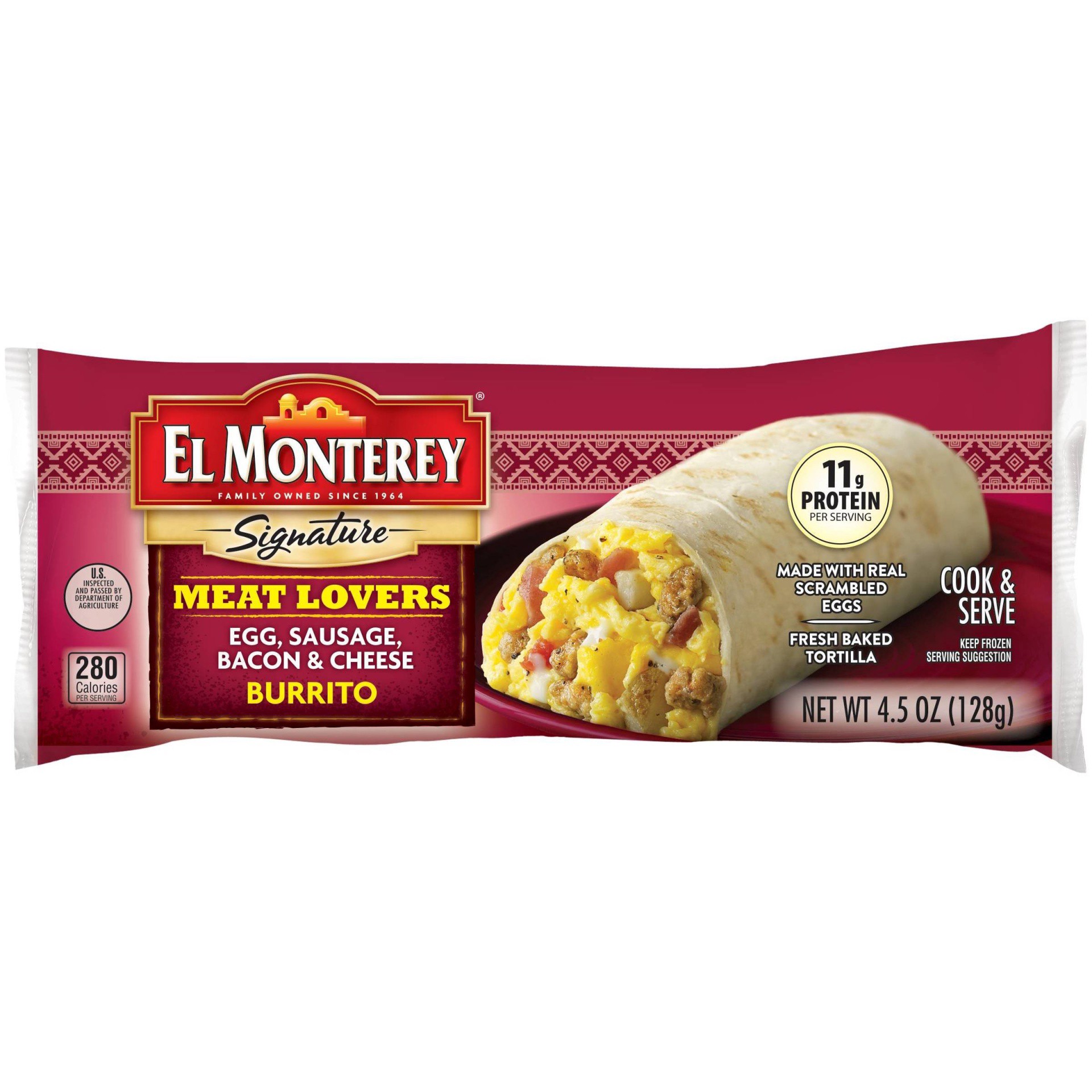 slide 1 of 3, El Monterey Meat Lovers Egg Sausage Bacon and Cheese Frozen Breakfast Burrito, 4.5 oz