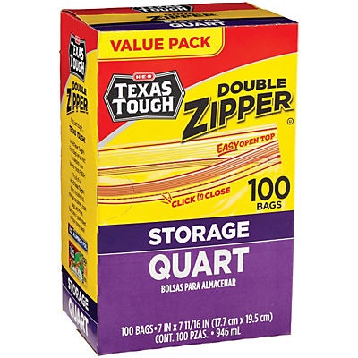 slide 1 of 1, H-E-B Texas Tough Double Zipper Quart Storage Bags, 100 ct