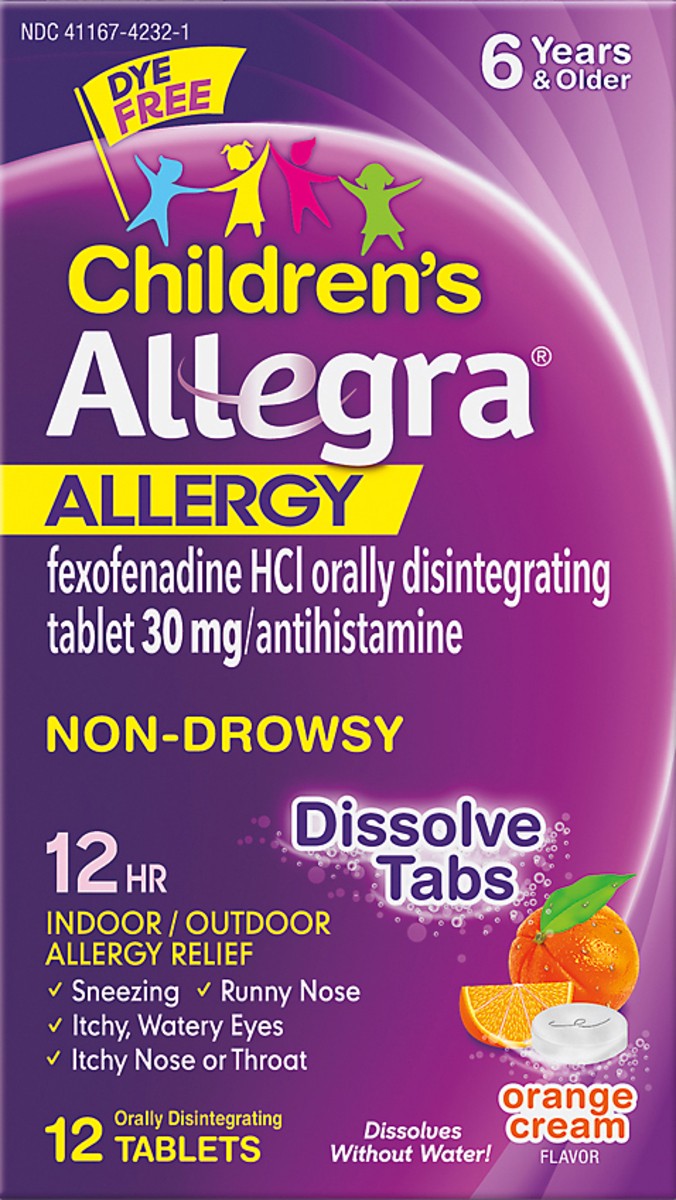 slide 3 of 12, Allegra Children's Allergy Relief, Indoor/Outdoor, Orange Cream Flavor, Tablets, 12 ct