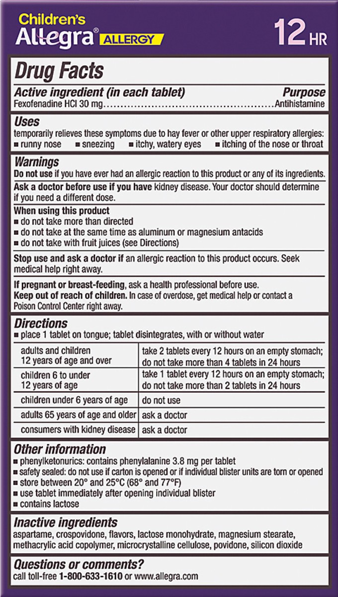 slide 8 of 12, Allegra Children's Allergy Relief, Indoor/Outdoor, Orange Cream Flavor, Tablets, 12 ct