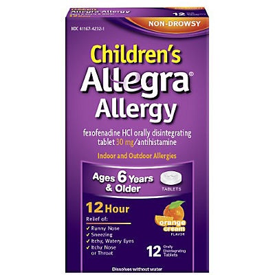 slide 1 of 1, Allegra Children's 12-Hour Orange Creme Flavor Orally Disintegrating Tablets, 12 ct
