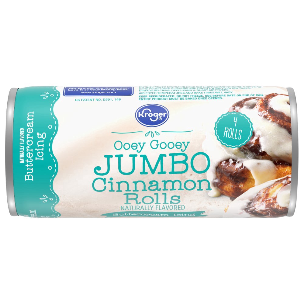 slide 1 of 1, Kroger Ready-To-Bake Jumbo Cinnamon Rolls With Buttercream Icing, 4 ct / 16.3 oz