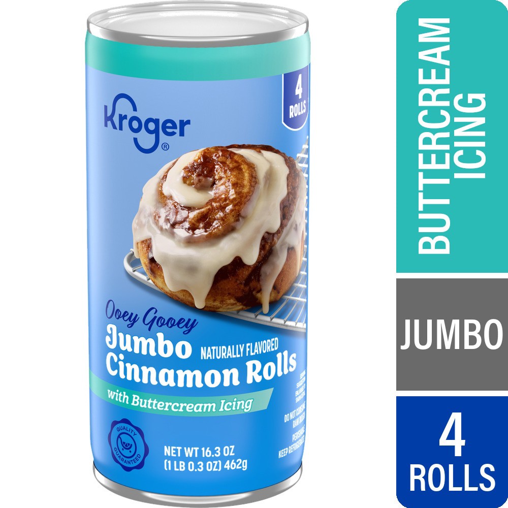 slide 1 of 2, Kroger Ready-To-Bake Jumbo Cinnamon Rolls With Buttercream Icing, 4 ct / 16.3 oz