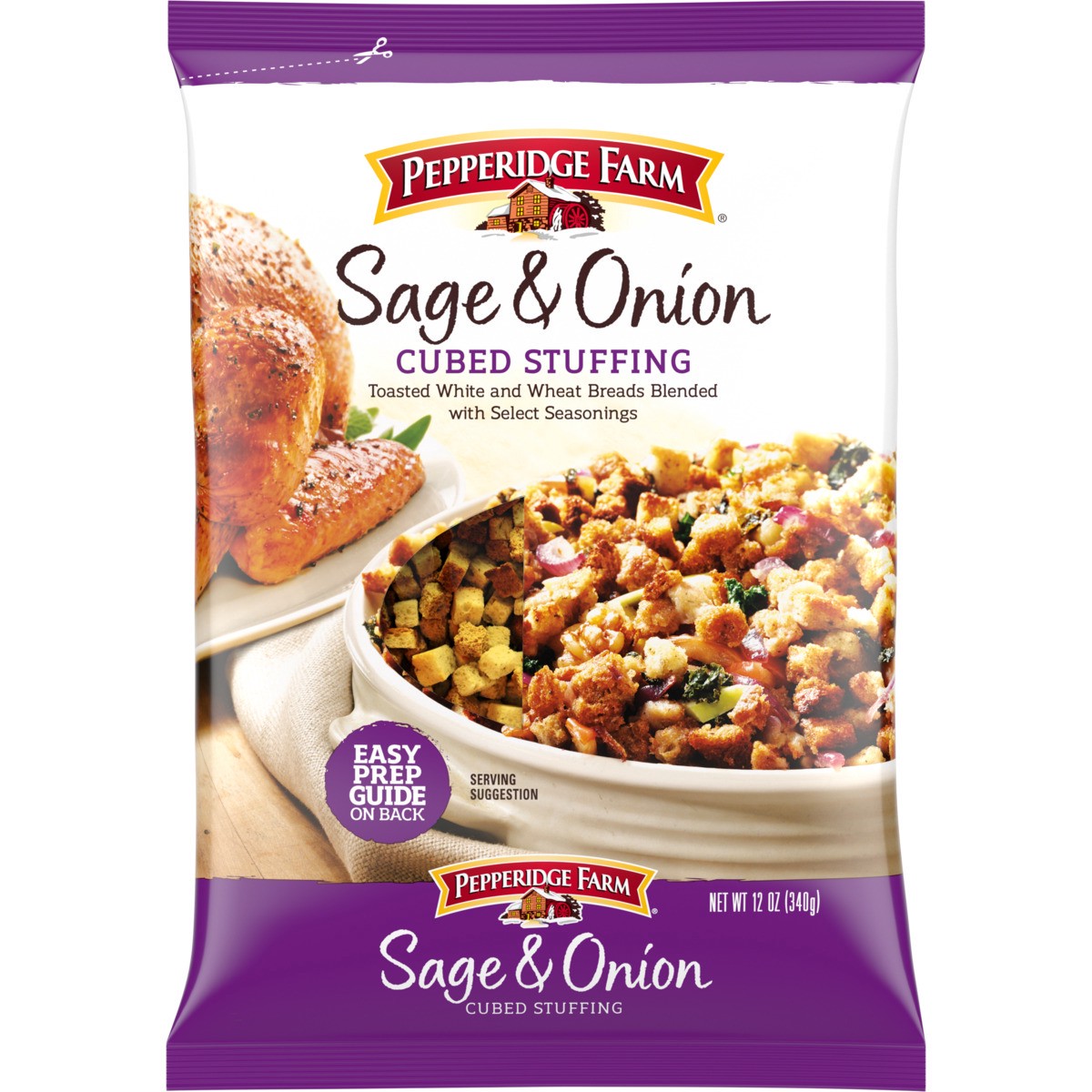slide 1 of 5, Pepperidge Farm Sage & Onion Cubed Stuffing, 12 oz. Bag, 12.000 oz