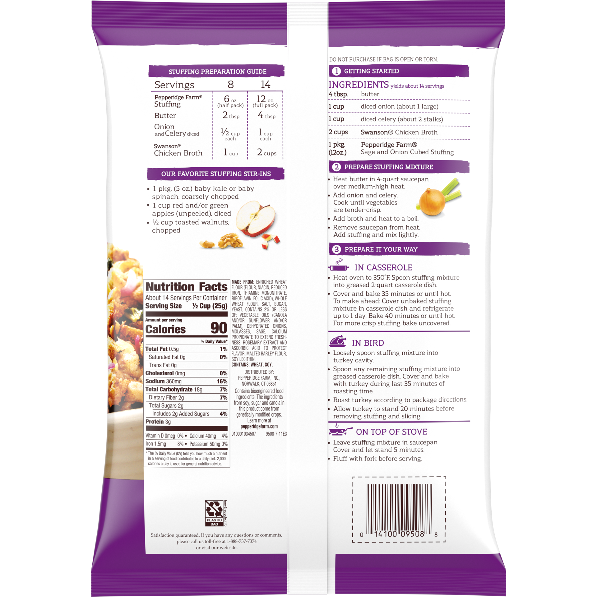 slide 2 of 5, Pepperidge Farm Sage & Onion Cubed Stuffing, 12 oz. Bag, 12.000 oz