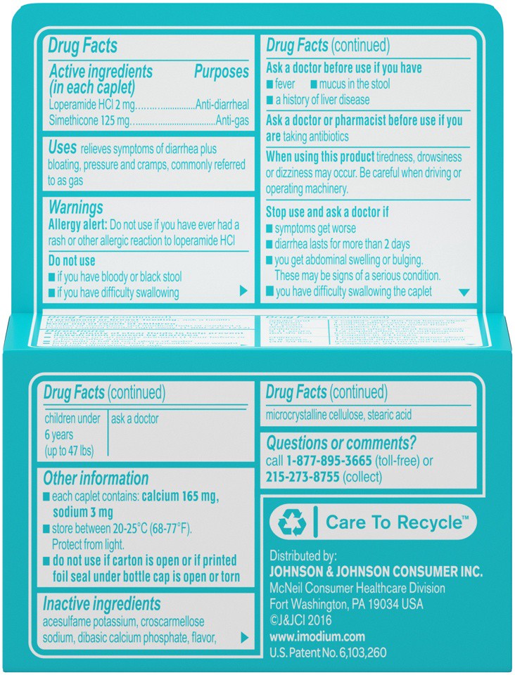 slide 6 of 6, Imodium Multi-Symptom Relief Caplets with Loperamide Hydrochloride and Simethicone, Anti-Diarrheal Medicine for Treatment of Diarrhea, Gas, Bloating, Cramps & Pressure, 30 ct