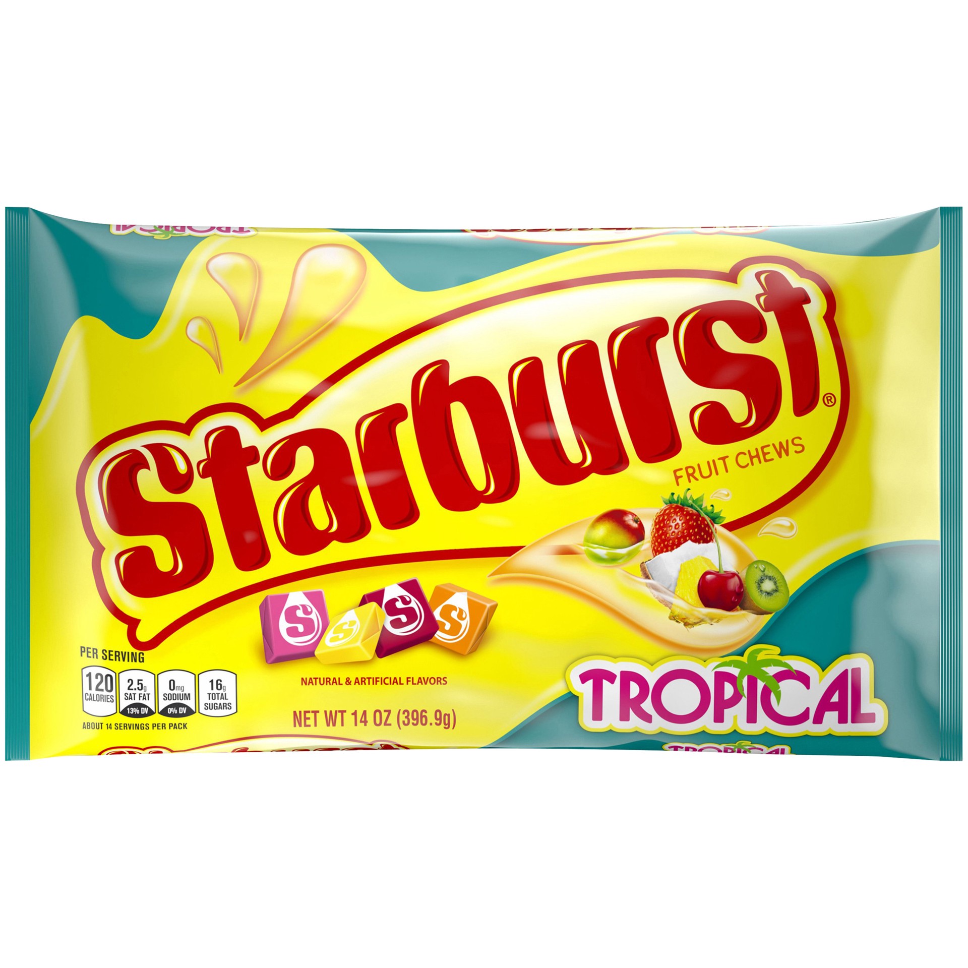 slide 1 of 5, Starburst Tropical Fruit Chews Candy Bag, 14 ounce, 14 oz