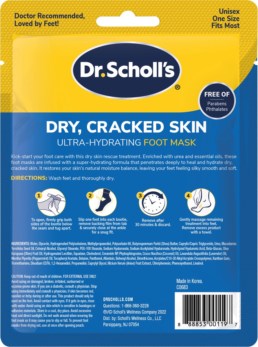 slide 3 of 3, Dr. Scholl's Dry, Cracked Skin Ultra-Hydrating Foot Mask, Intensely Moisturizes Repairs and Softens Rough Dry Skin with Urea, 1 Pair, 1 ct