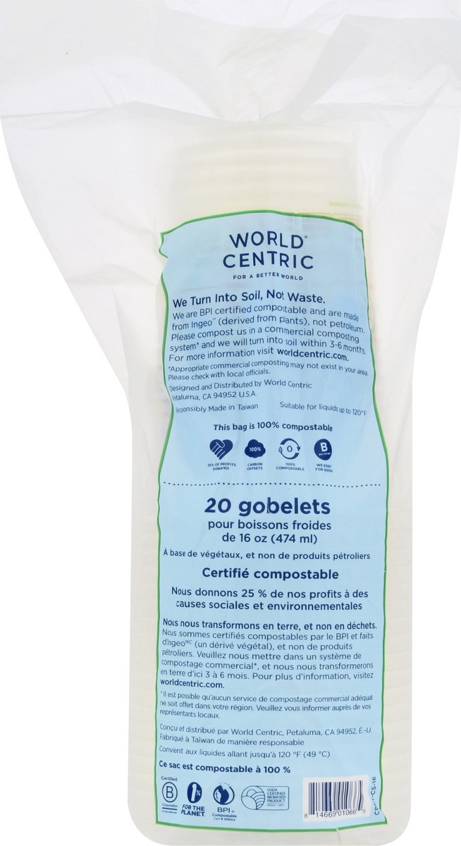 slide 4 of 9, World Centric 16 Ounce Cold Cups 20 ea, 20 ct