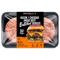 Rastelli's Butcher Angus Beef Bacon & Cheddar Burger 4 - 0.33 lb Burgers