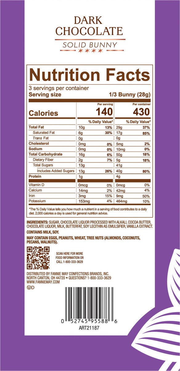 slide 5 of 9, Fannie May Solid Bunny Dark Chocolate - 3 oz, 3 oz