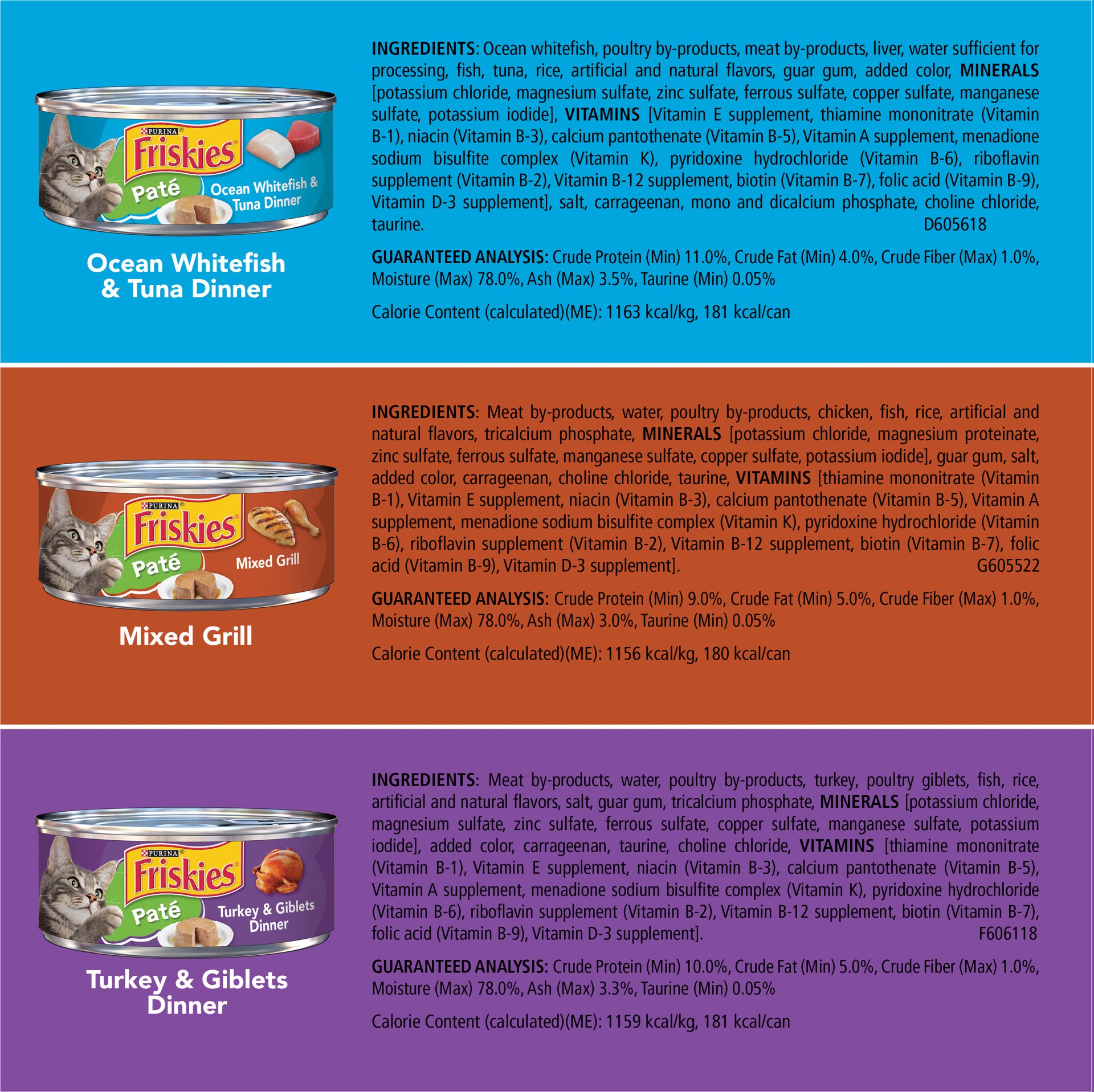 slide 7 of 7, Purina Friskies Paté Wet Cat Food Fish, Tuna, Mixed Grill & Turkey - 5.5oz/24ct Variety Pack, 8.25 lb