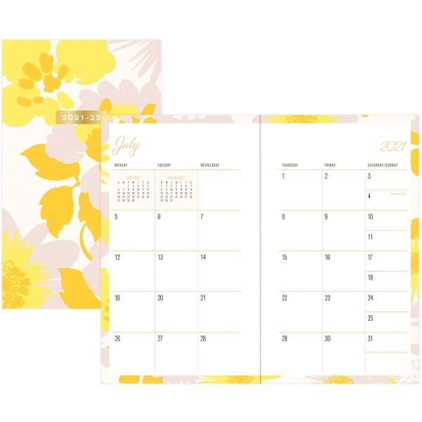 slide 2 of 3, Blue Sky Trina Turk Monthly Planner, 3-5/8'' X 6-1/8'', Soft Daisies Yellow, July 2021 To June 2022, 128138, 1 ct