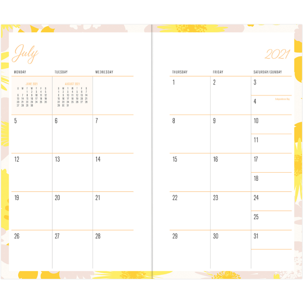 slide 3 of 3, Blue Sky Trina Turk Monthly Planner, 3-5/8'' X 6-1/8'', Soft Daisies Yellow, July 2021 To June 2022, 128138, 1 ct