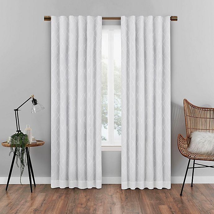 slide 1 of 8, Eclipse Nora Geometric Rod Pocket 100% Blackout Window Curtain Panel - White, 63 in