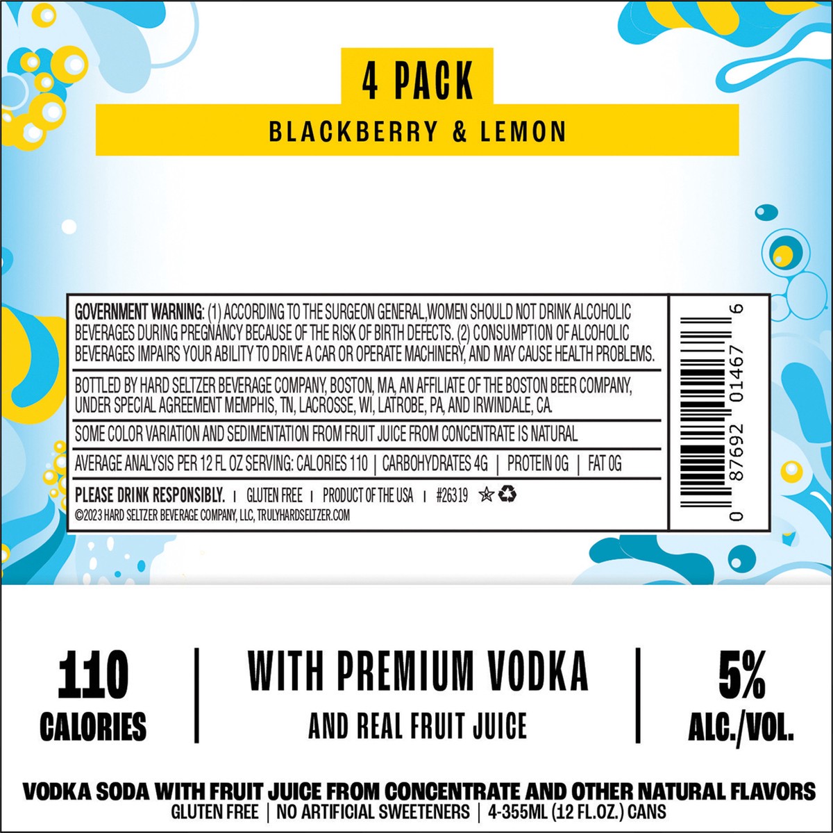 slide 8 of 8, TRULY Vodka Soda Blackberry & Lemon (12 fl. oz. Can, 4pk.), 12 oz