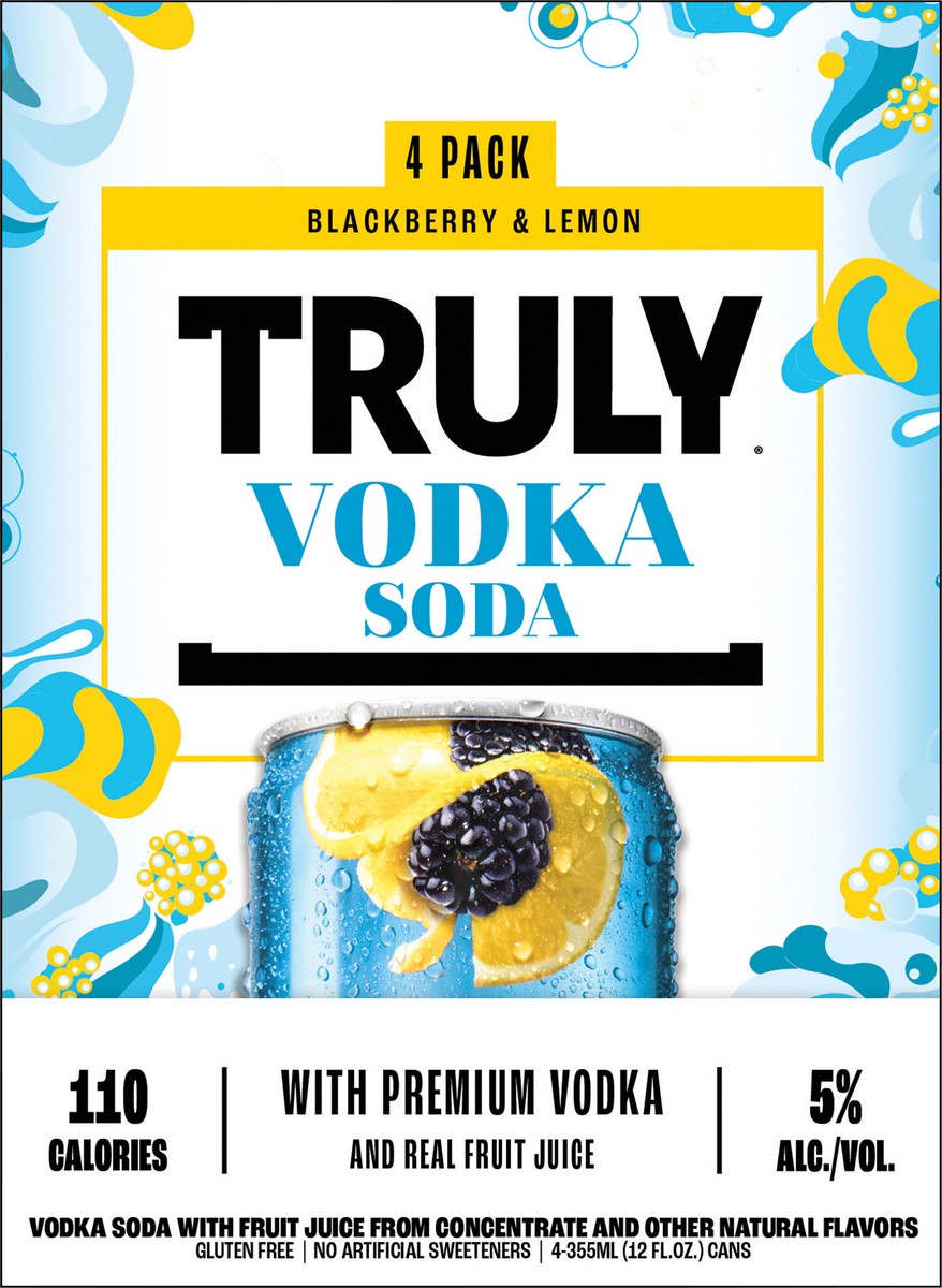 slide 7 of 8, TRULY Vodka Soda Blackberry & Lemon (12 fl. oz. Can, 4pk.), 12 oz