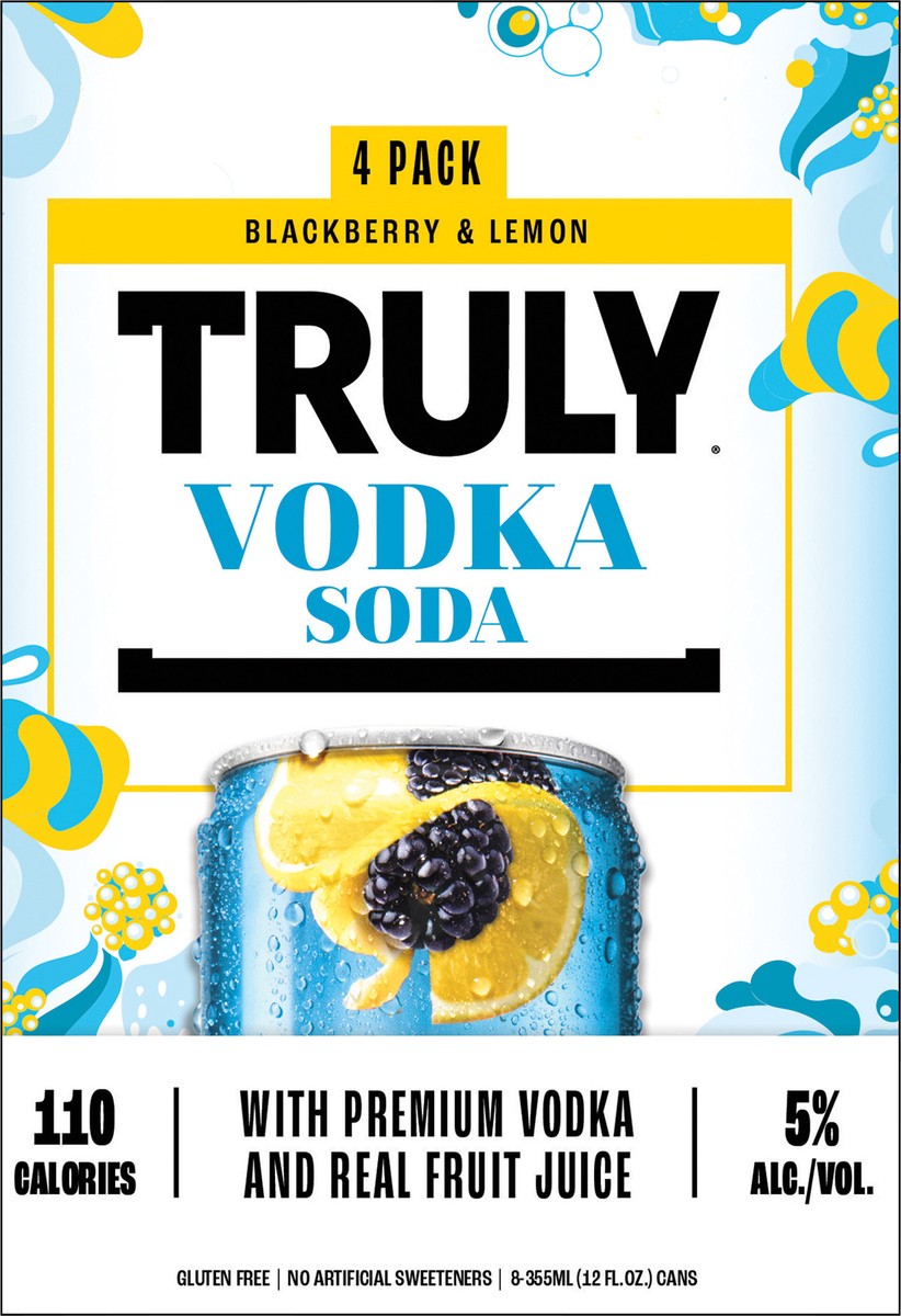 slide 5 of 8, TRULY Vodka Soda Blackberry & Lemon (12 fl. oz. Can, 4pk.), 12 oz