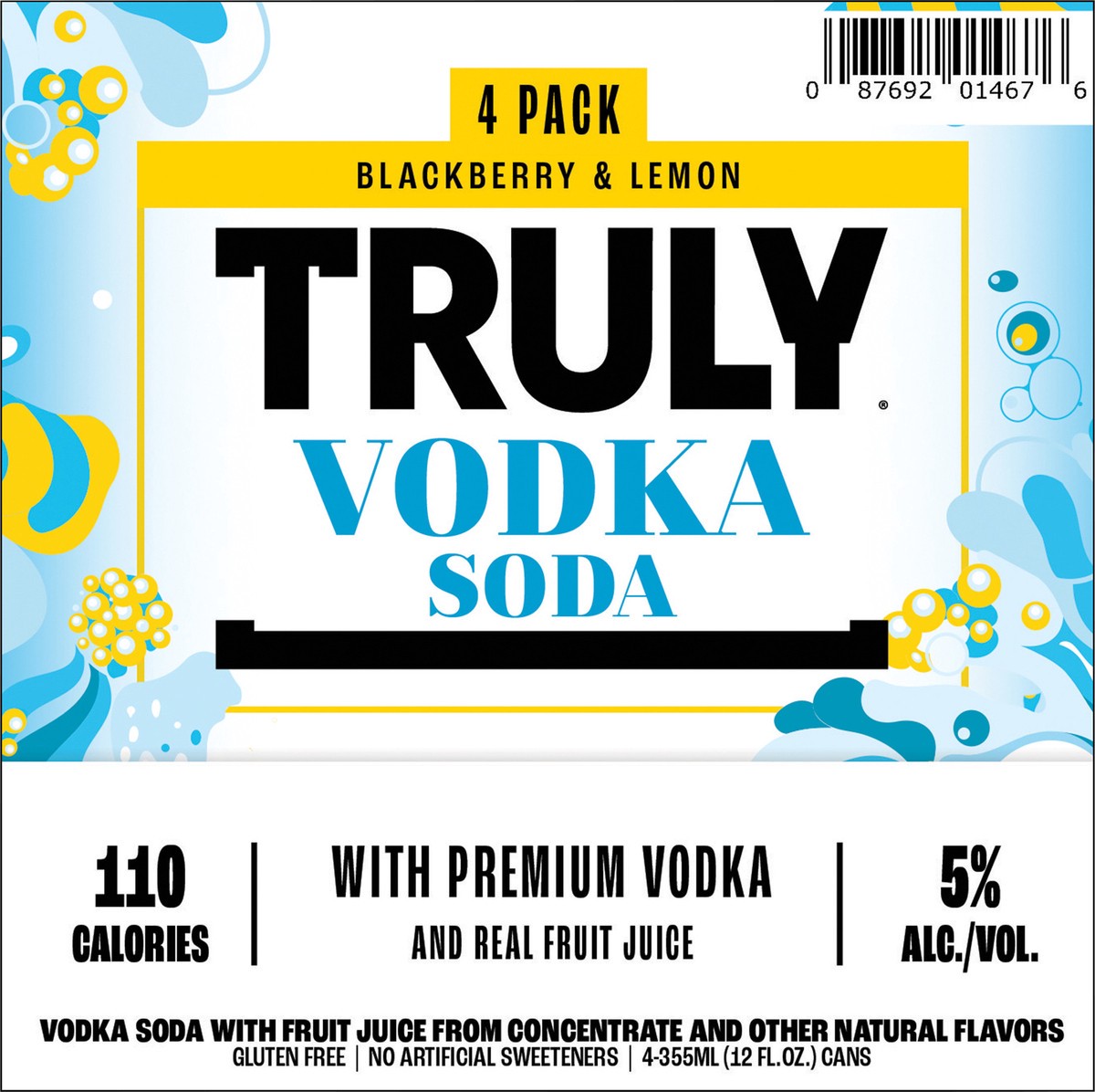 slide 4 of 8, TRULY Vodka Soda Blackberry & Lemon (12 fl. oz. Can, 4pk.), 12 oz