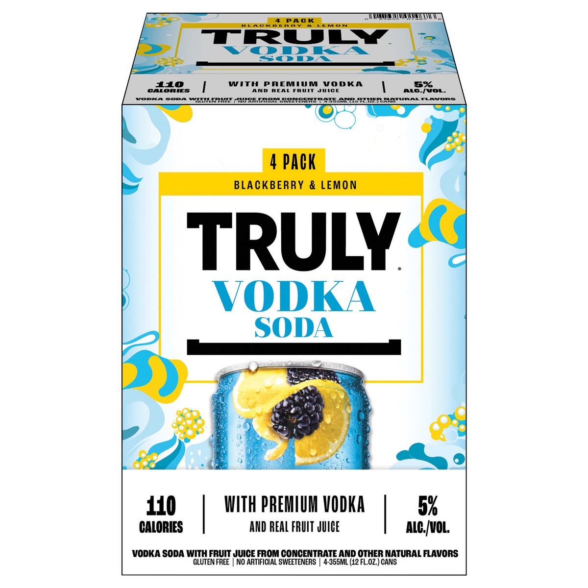 slide 1 of 8, TRULY Vodka Soda Blackberry & Lemon (12 fl. oz. Can, 4pk.), 12 oz