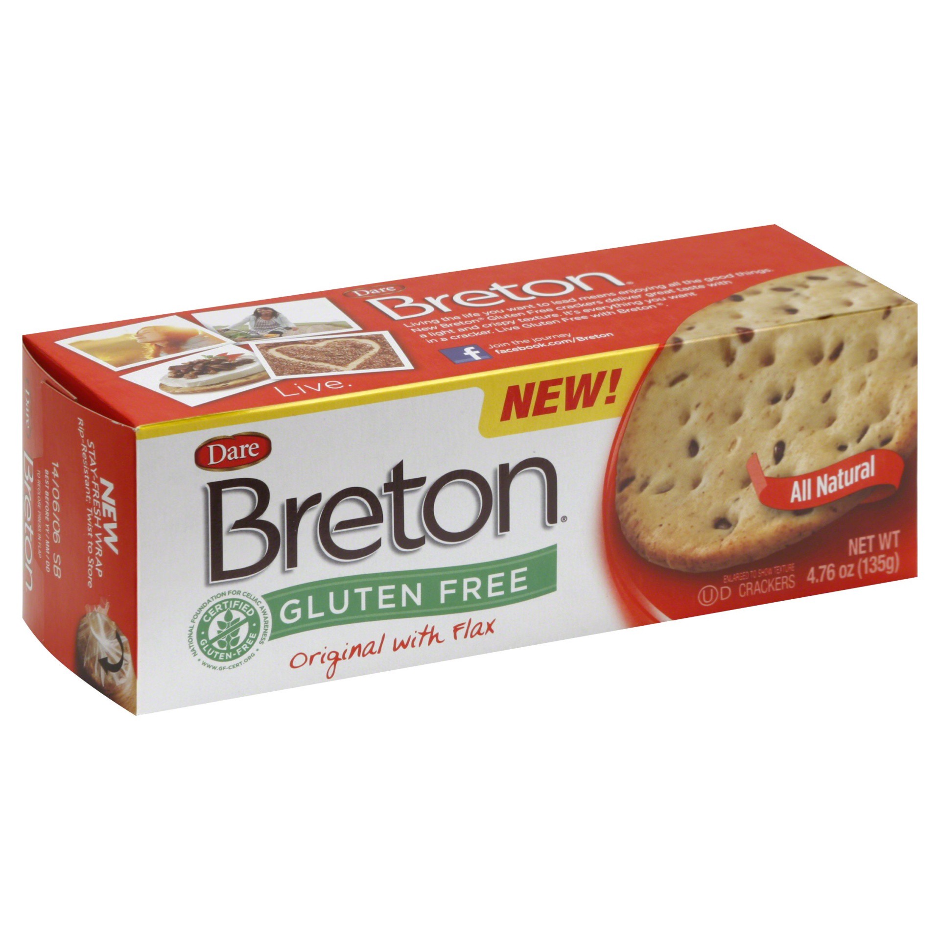 slide 1 of 2, Breton Dare Breton Gluten Free Crackers With Flax, 4.76 oz