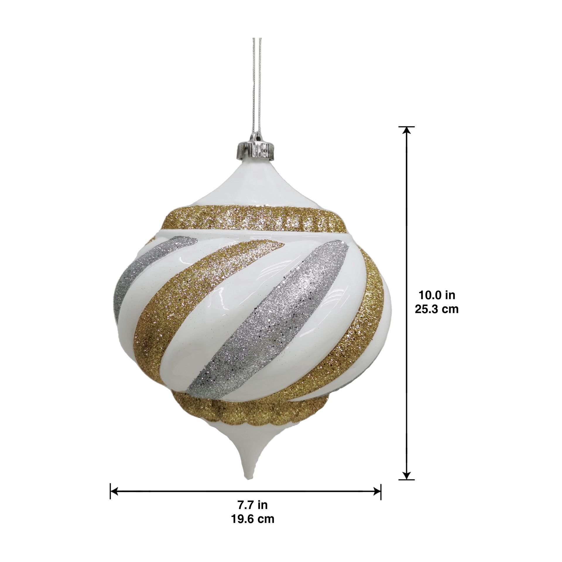 slide 2 of 3, 10" White, Silver & Gold Glitter Stripes Onion Ornament By Ashland, 10 in