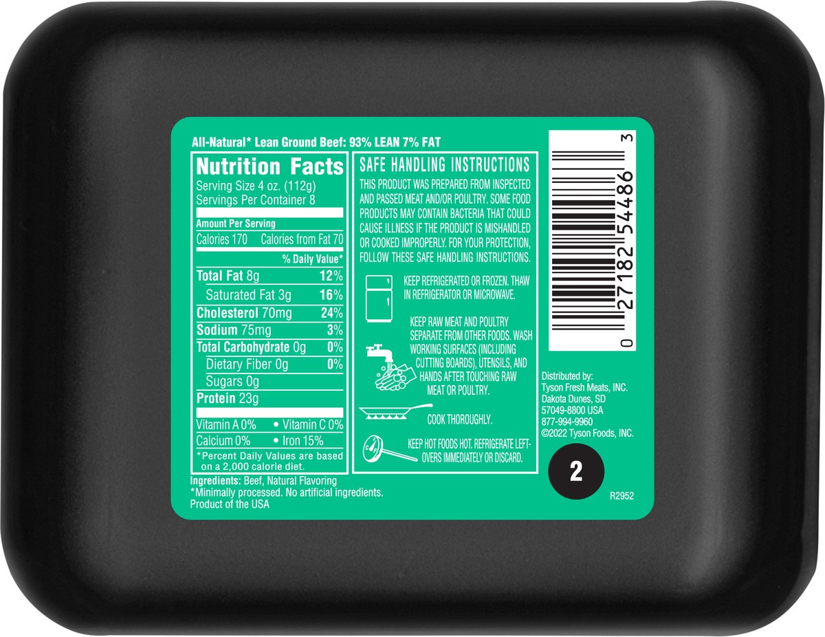 slide 3 of 3, Tyson All Natural* Lean Ground Beef 93% Lean 7% Fat, 32 oz