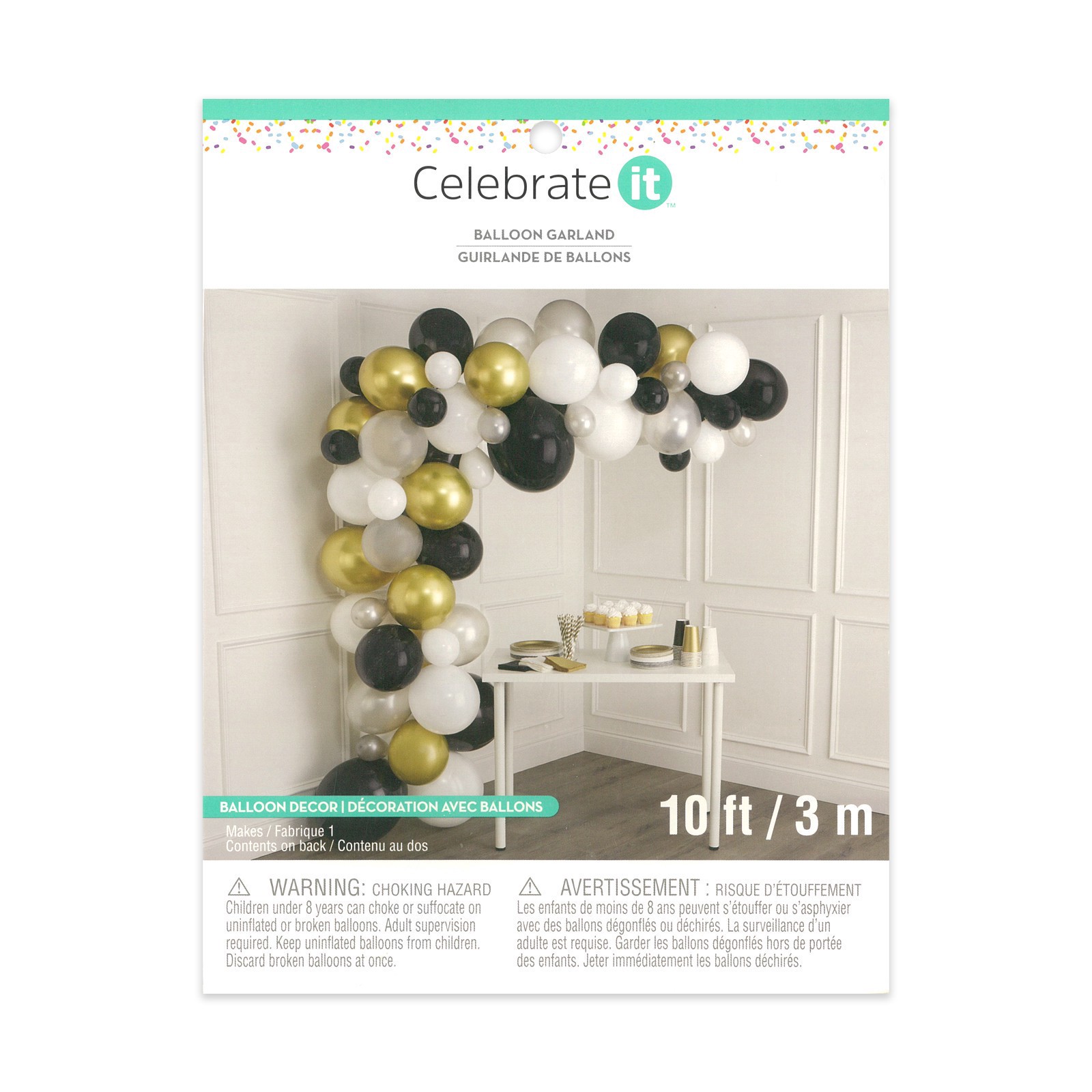 slide 2 of 4, 10ft. Black, White, Gray & Gold Balloon Garland By Celebrate It, 10 ft