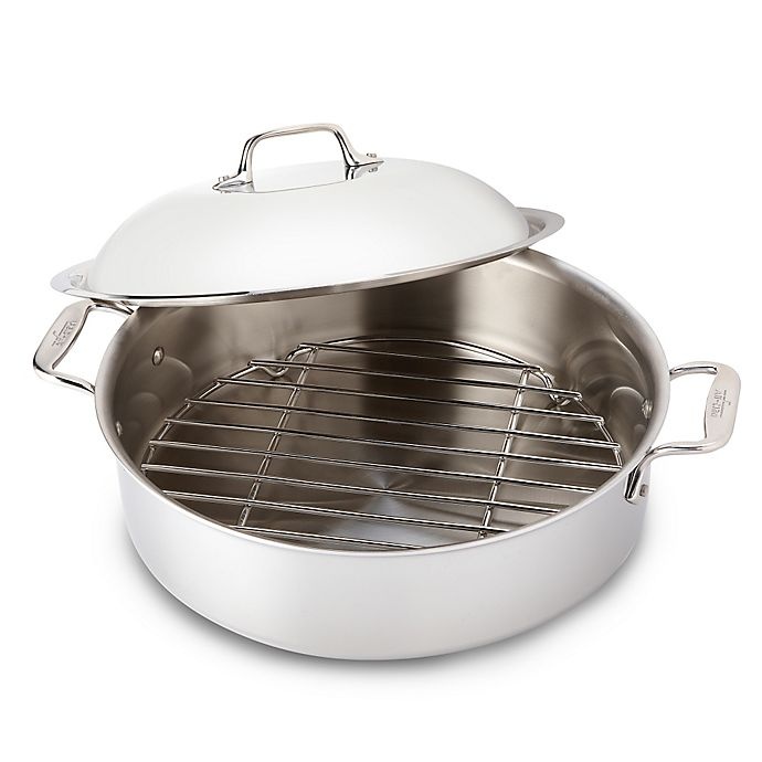 slide 1 of 1, All-Clad d3 Stainless Steel French Braiser with Rack and Lid, 6 qt